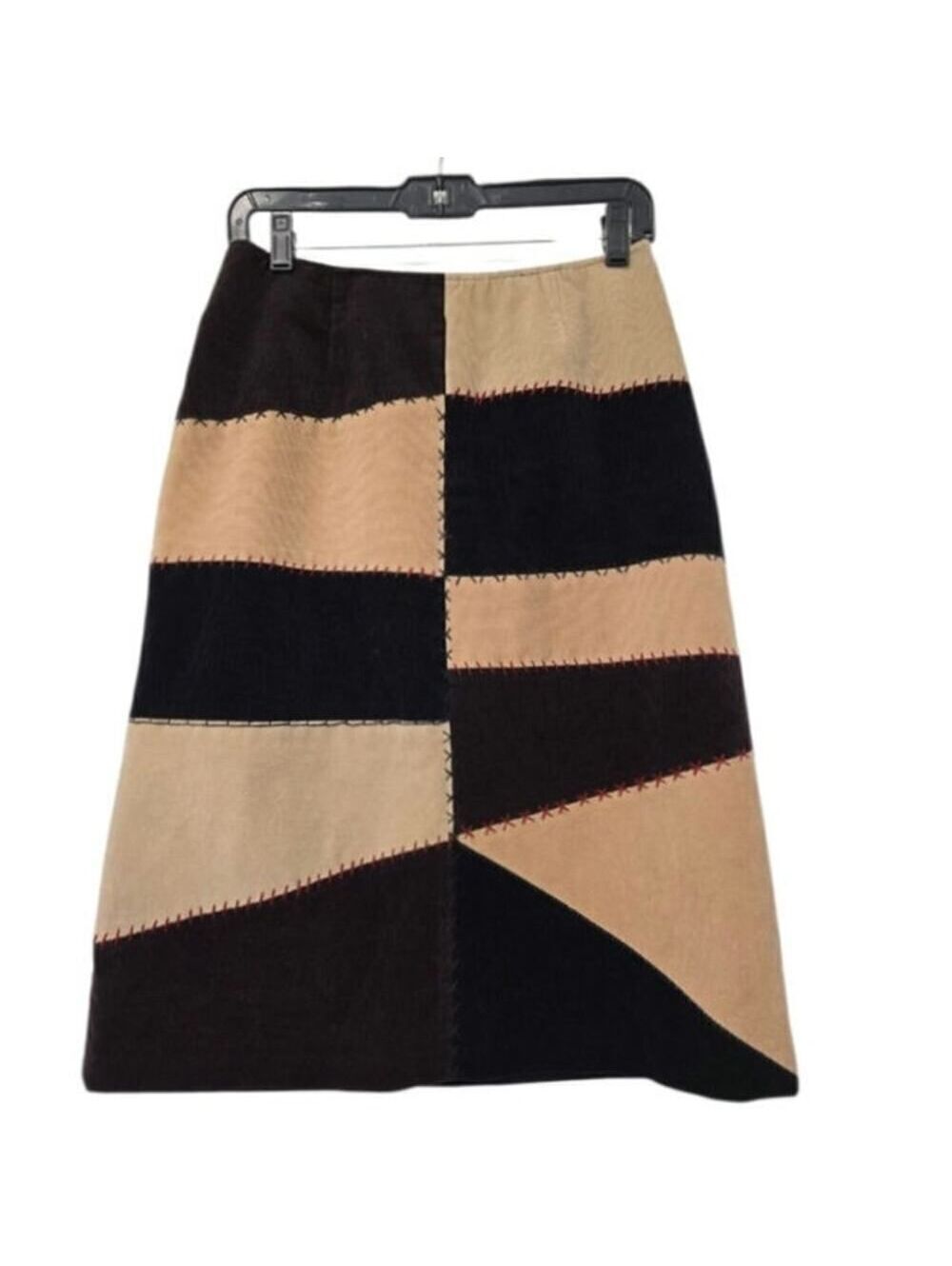 Vintage Harold's Women's Patchwork Corduroy Skirt Size 6 Brown Tan Preppy